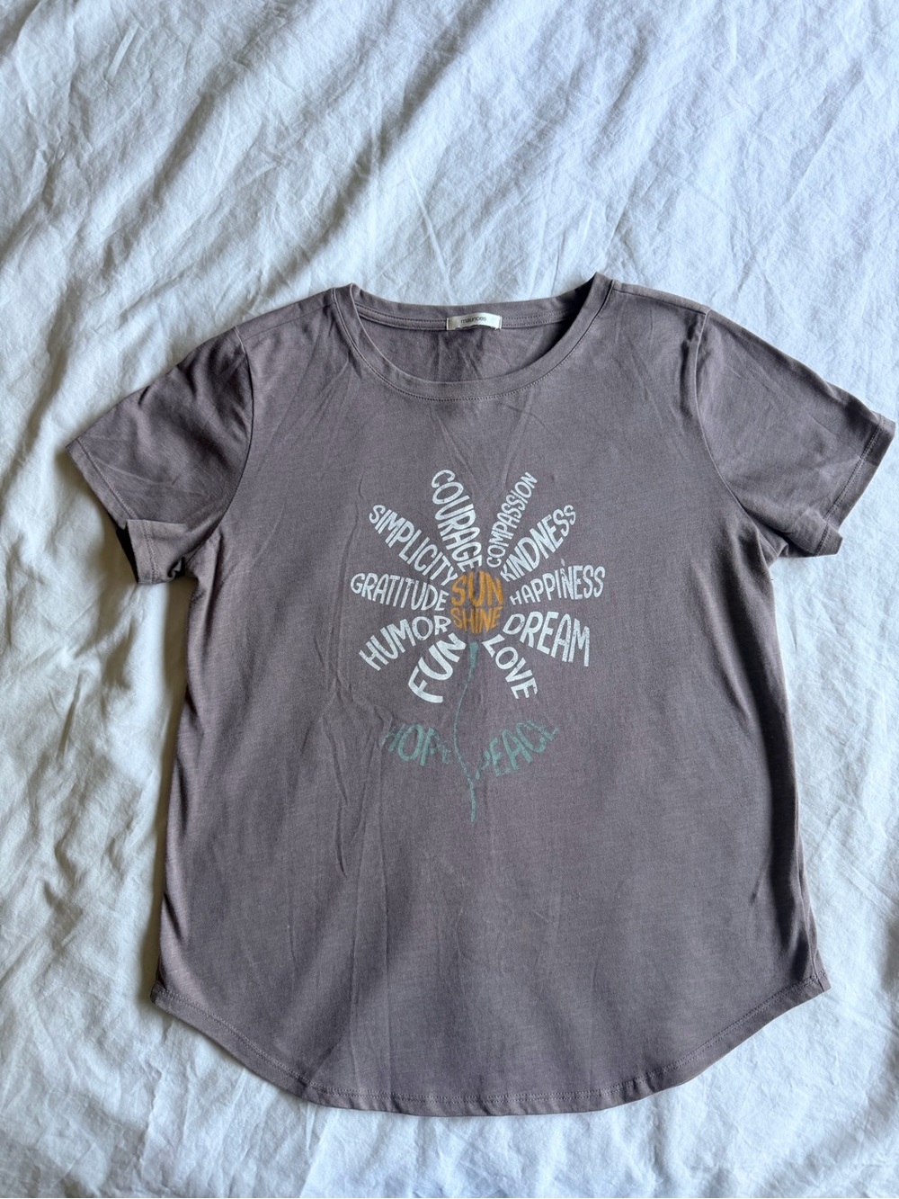 Maurices Short Sleeve Graphic Tee in brownish/mauve with Multicolor Print